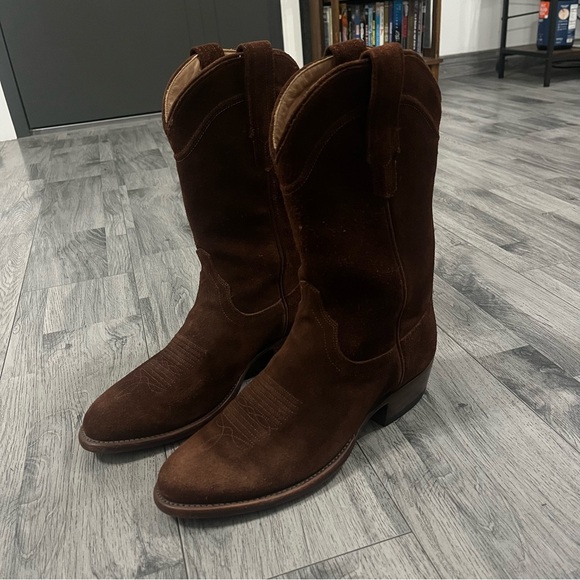 Tecovas Size 9 D The Johnny Suede Brown Cowboy Boots Men EUC - Picture 3 of 11